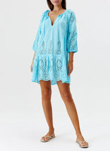 Ashley Embroidered Short Dress Turquoise