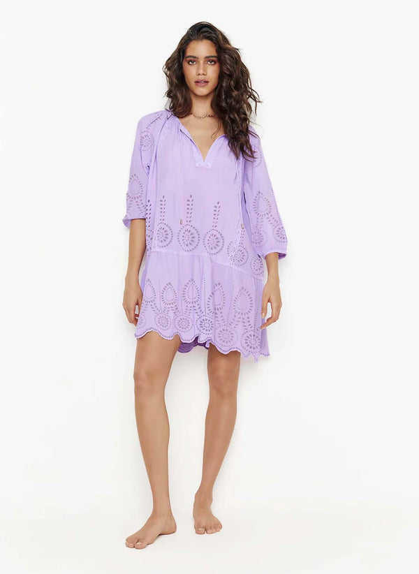 Ashley Embroidered Short Dress Lavender