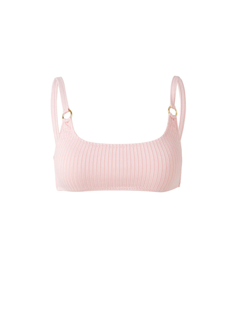 Bari Over The Shoulder Ring Detail Bikini Top Rose Ribbed