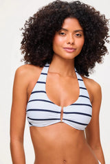 Bikini Heidi Klein Textured U Bar Fold Over Bikini Nautical Stripes Apoella