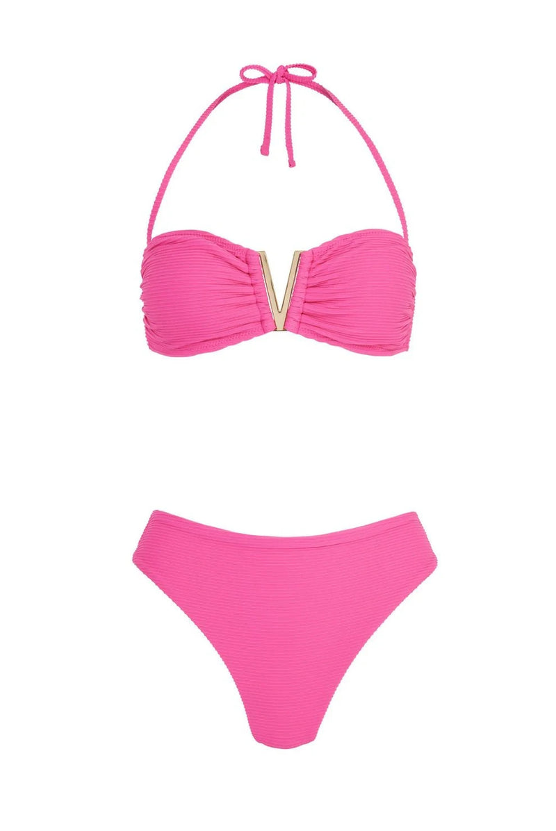 Bikini Heidi Klein Tulum V-bar Bandeau Fold Over Bikini Pink Apoella