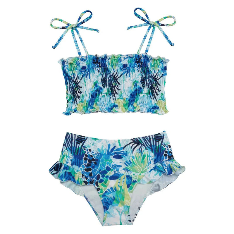 Bikini Marie Raxevsky Shirred Ruffles High Waist Bikini Aquatic Apoella