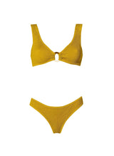 Bikini Stefania Frangista Ali Hoop Over The Shoulder Bikini Seersucker Metallic Mustard Apoella