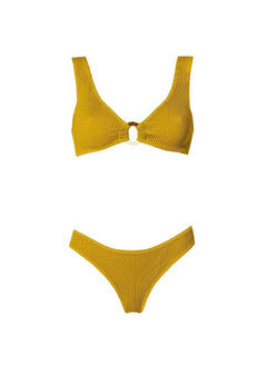 Bikini Stefania Frangista Ali Hoop Over The Shoulder Bikini Seersucker Metallic Mustard Apoella