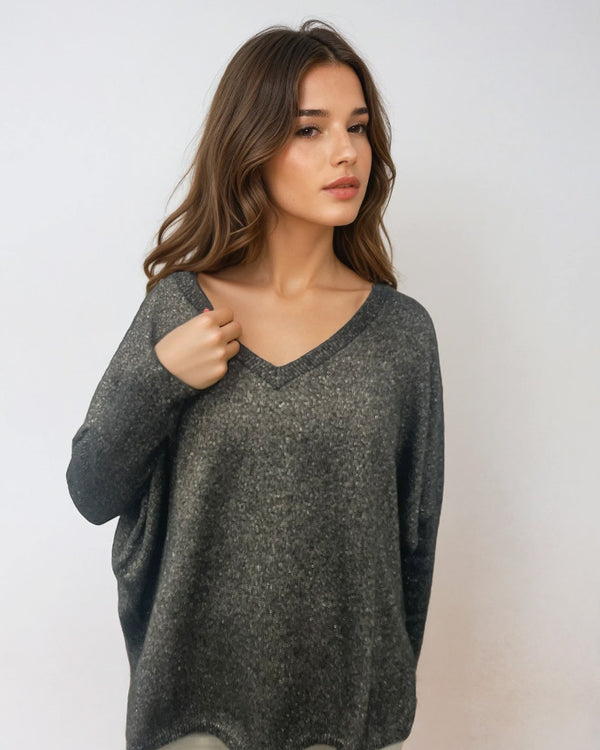 Cam Glitter V Neck Sweater Black Glitter