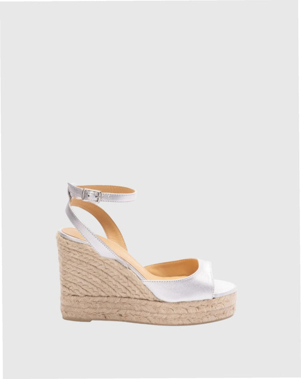 Blair 8ed Leather Wedge Espadrilles Plata