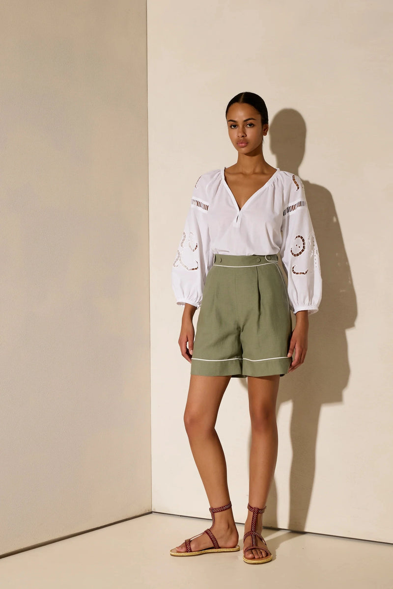 Blouses Ancient Kallos Iphigenia Cut Embroidered Long Sleeve Top White Apoella