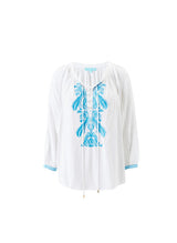 Blouses Melissa Odabash Kitty Lace Up Embroidered Top White/Sky O/S / White Apoella