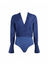Bodysuit Zeus n Dione Gaia Long Sleeve V Neck Bodysuit Yves Klein Blue Apoella