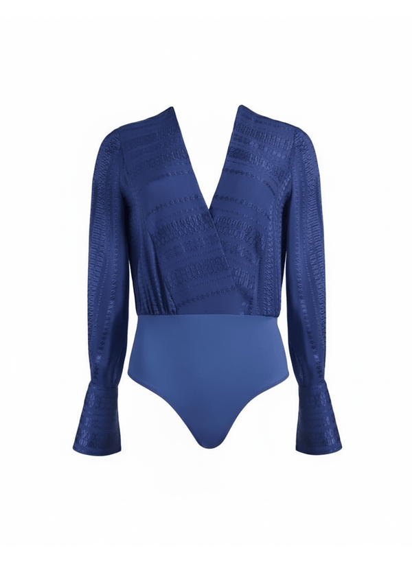 Bodysuit Zeus n Dione Gaia Long Sleeve V Neck Bodysuit Yves Klein Blue Apoella