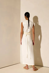Caftans Ancient Kallos Penelope Embroidered Belted Caftan Off White/Gold Apoella