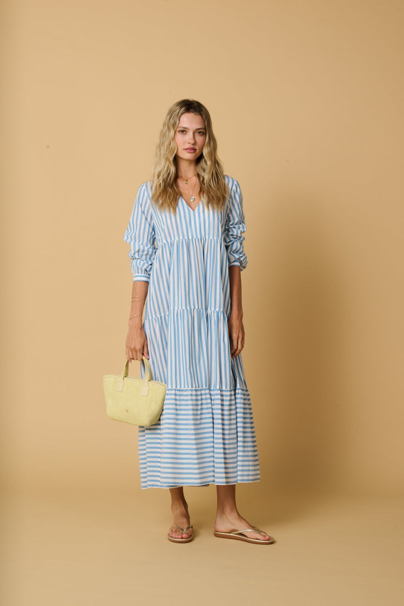 Caftans Apoella Urania Long Dress Sky/Yellow Stripes Apoella