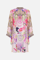 Caftans Camilla Short Caftan With High Neck Sonic Symphonies Pink Floral / O/S Apoella
