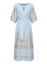 Caftans Greek Archaic Kori Ios Belted Caftan Ciel/Gold Apoella