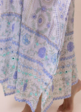 Caftans Juliet Dunn Caftan Tie Belt Mexican Print Mirror Embroidery White/Blue ONE SIZE / Light Blue Apoella