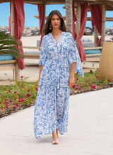Caftans Melissa Odabash Edith Belted Caftan Blue Leaf Apoella