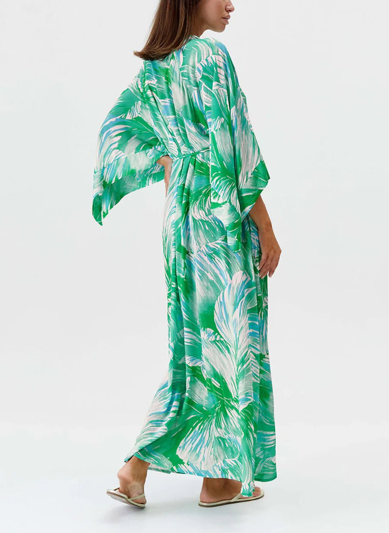 Caftans Melissa Odabash Edith Buttoned Top Belted Caftan Rainforest Apoella