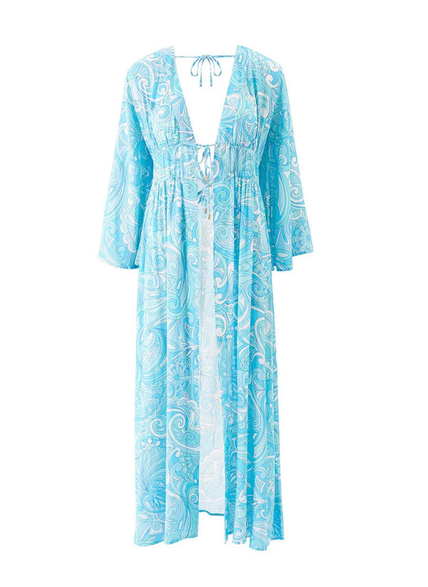 Caftans Melissa Odabash Farrah Open Front Maxi Caftan Mirage Blue Apoella