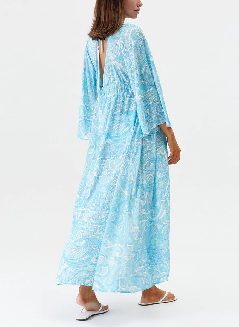 Caftans Melissa Odabash Farrah Open Front Maxi Caftan Mirage Blue Apoella