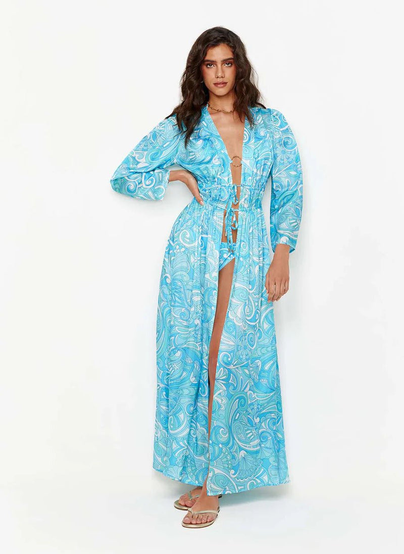 Caftans Melissa Odabash Farrah Open Front Maxi Caftan Mirage Blue Apoella