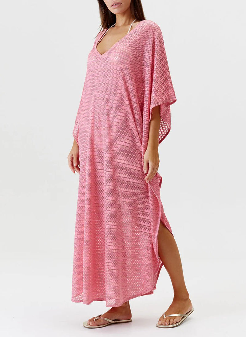 Caftans Melissa Odabash June V Neck Knit Maxi Caftan Pink O/S / Pink Apoella