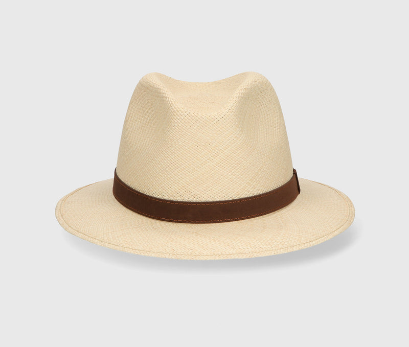 - Country Panama Hat Brown Suede Ribbon Natural Apoella