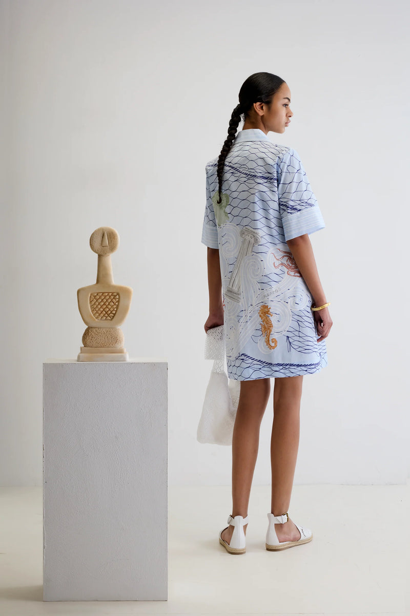 Aegean Myth Mini Shirtdress Light Blue APOELLA Aegean Myth Mini Shirtdress Light Blue APOELLA