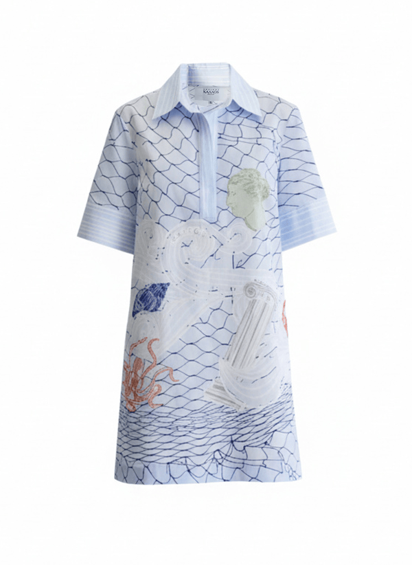 Dresses Ancient Kallos Aegean Myth Mini Shirtdress Light Blue Apoella