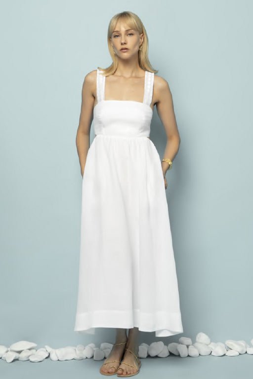 Dresses Ancient Kallos Dalia Ramie Embroidered Long Dress White Apoella