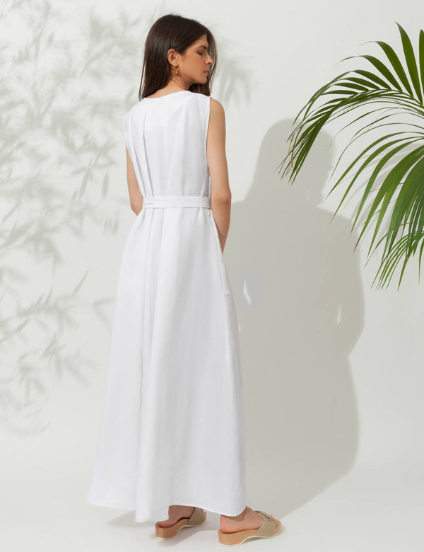 Dresses Ancient Kallos Eleni Belted Maxi Dress White O/S / White Apoella