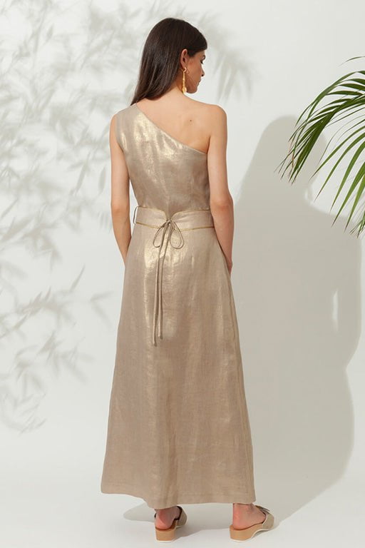 Dresses Ancient Kallos Helios One Shoulder Midi Dress With Golden Buckles Gold Apoella