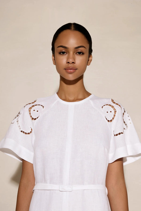 Dresses Ancient Kallos Iphigenia Cut Embroidered Midi Dress White S / White Apoella