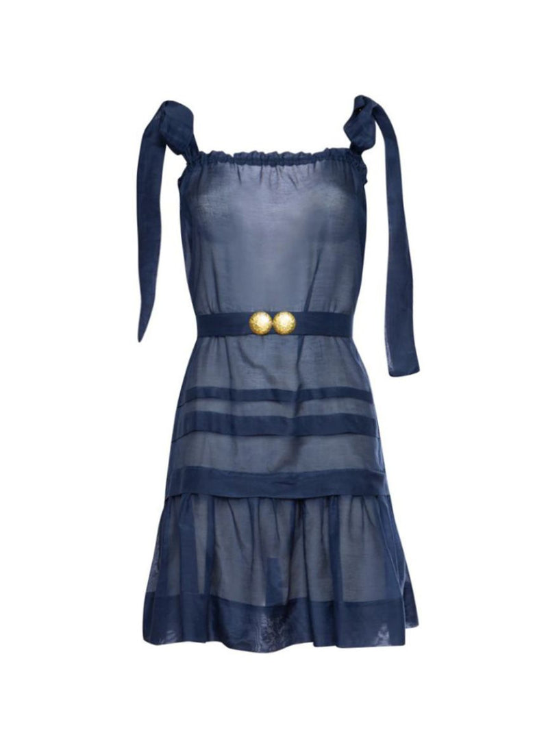 Mykonos Mini Strap Dress Golden Shell Buckles Aegean Blue APOELLA Mykonos Mini Strap Dress Golden Shell Buckles Aegean Blue APOELLA