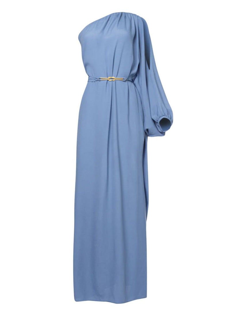 Niriis One Shoulder Maxi Dress Jewelry Belt Sky Blue – APOELLA