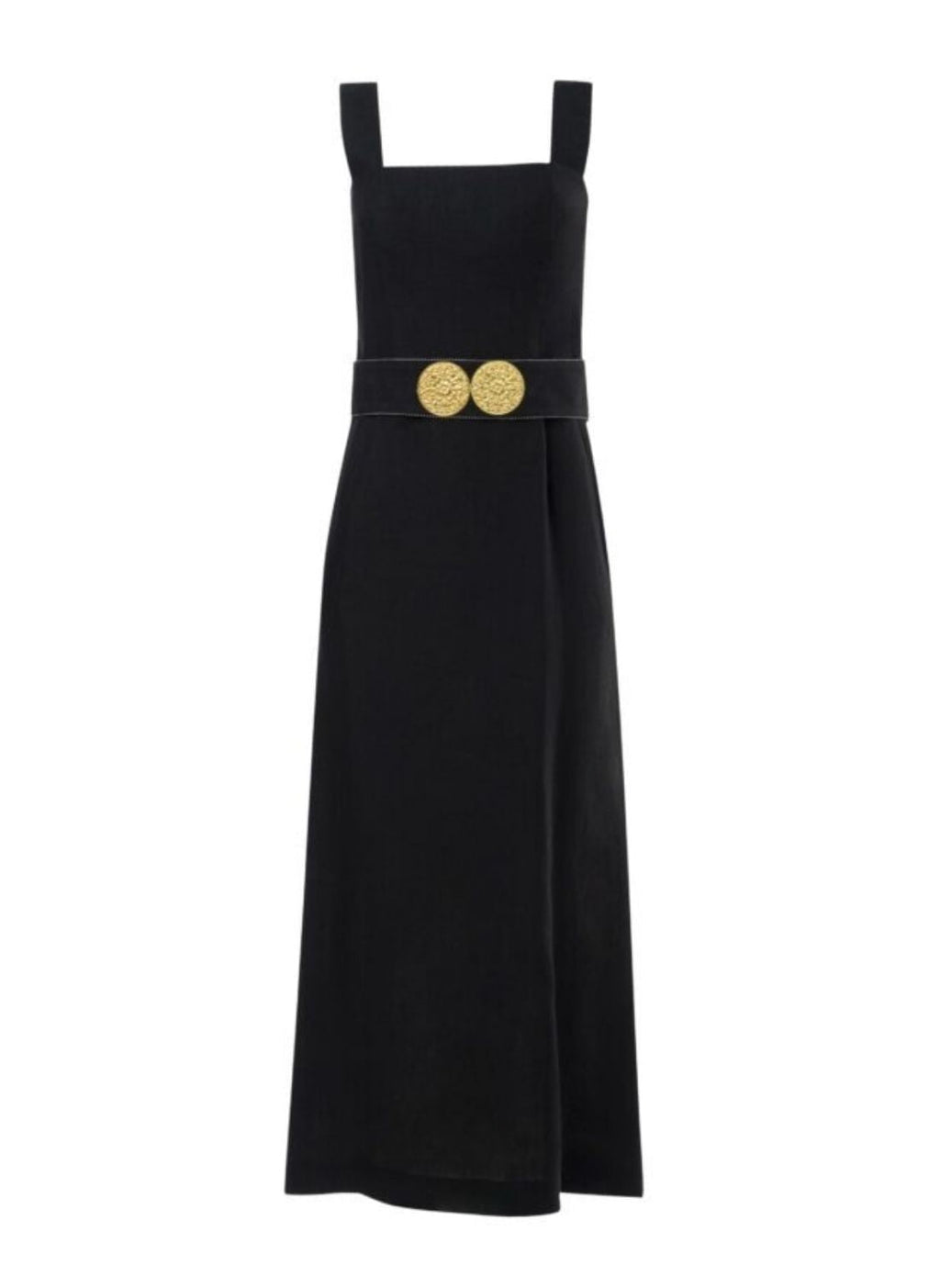 Nonika Long Dress With Golden Buckles Black APOELLA Nonika Long Dress With Golden Buckles Black APOELLA