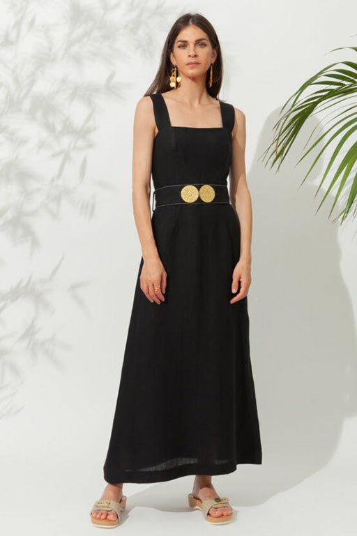 Dresses Ancient Kallos Nonika Long Dress With Golden Buckles Black S / Black Apoella