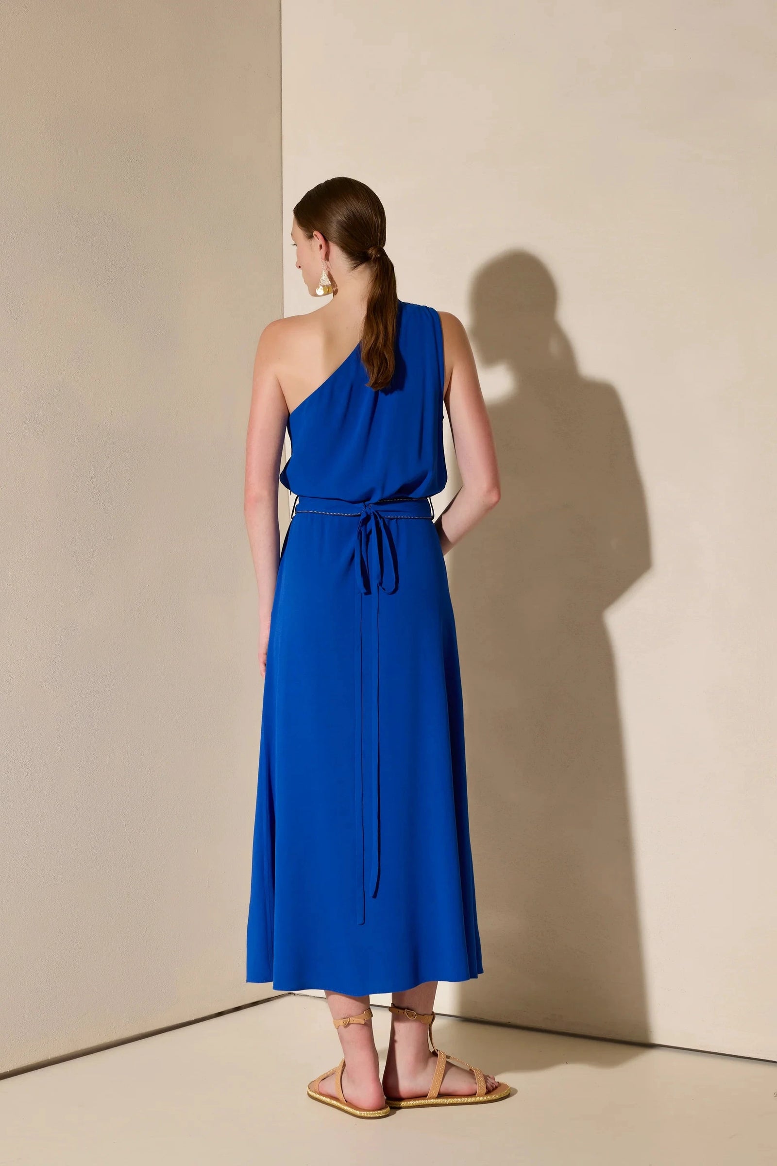 Porpes One Shoulder Midi Dress Greek Blue – APOELLA