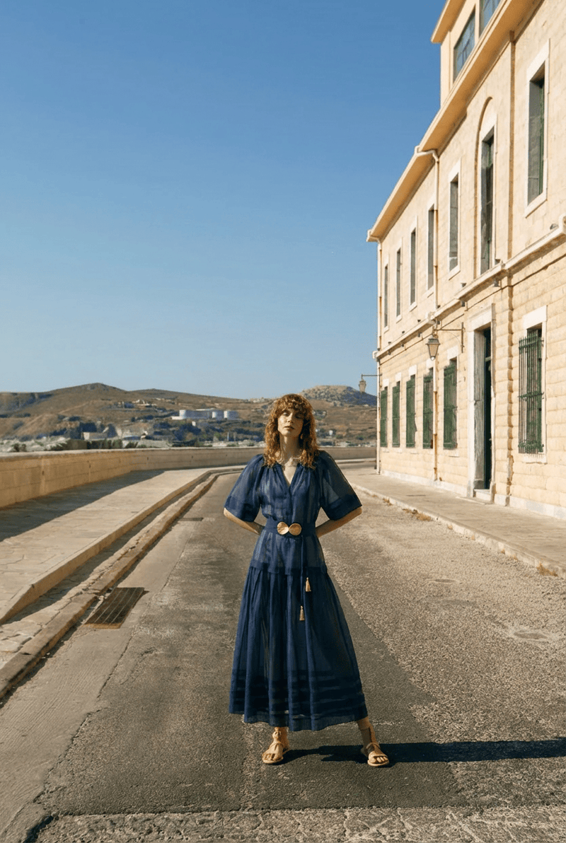 Syros Long Dress Golden Shell Buckles Aegean Blue - O/S / Aegean Blue Syros Long Dress Golden Shell Buckles Aegean Blue - O/S / Aegean Blue