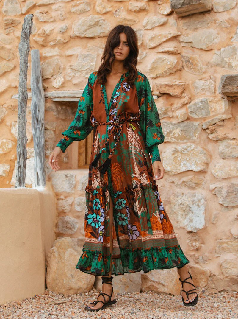 Dresses Anjuna Lucilla Long Dress Floral Brown Apoella