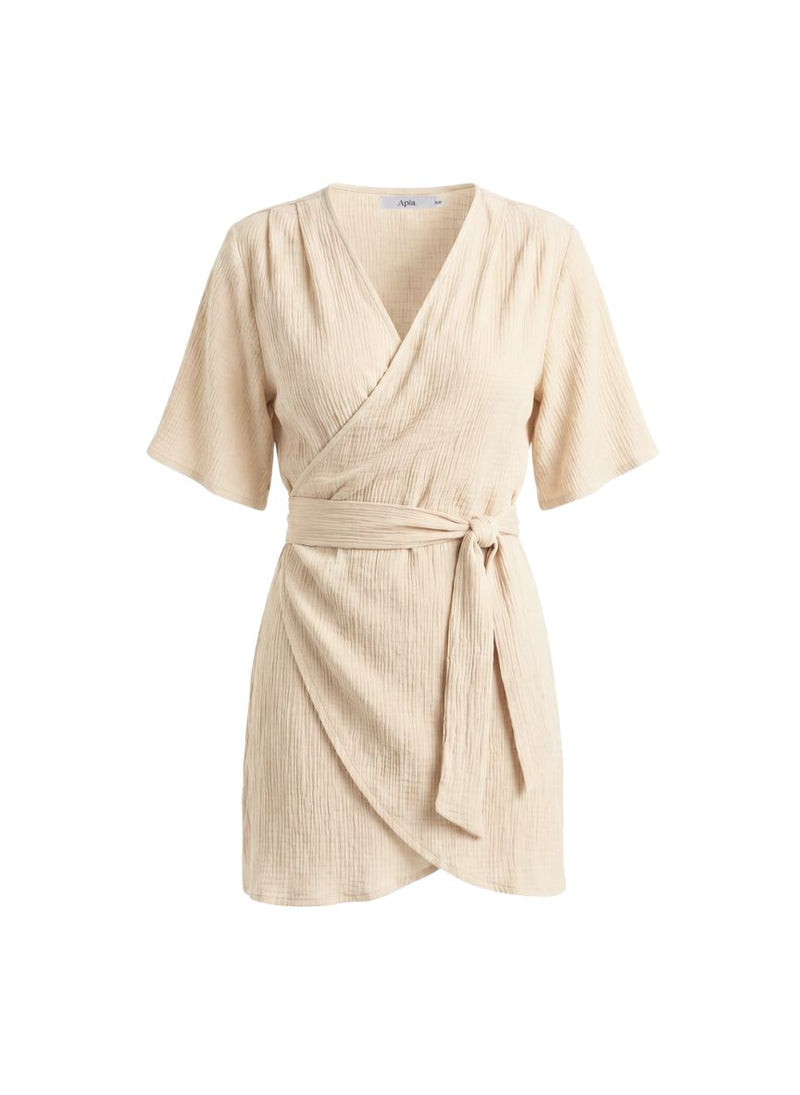 off white beige wrap dress Perfectly Pleasant Ivory Cutout Long Sleeve Midi Wrap Dress