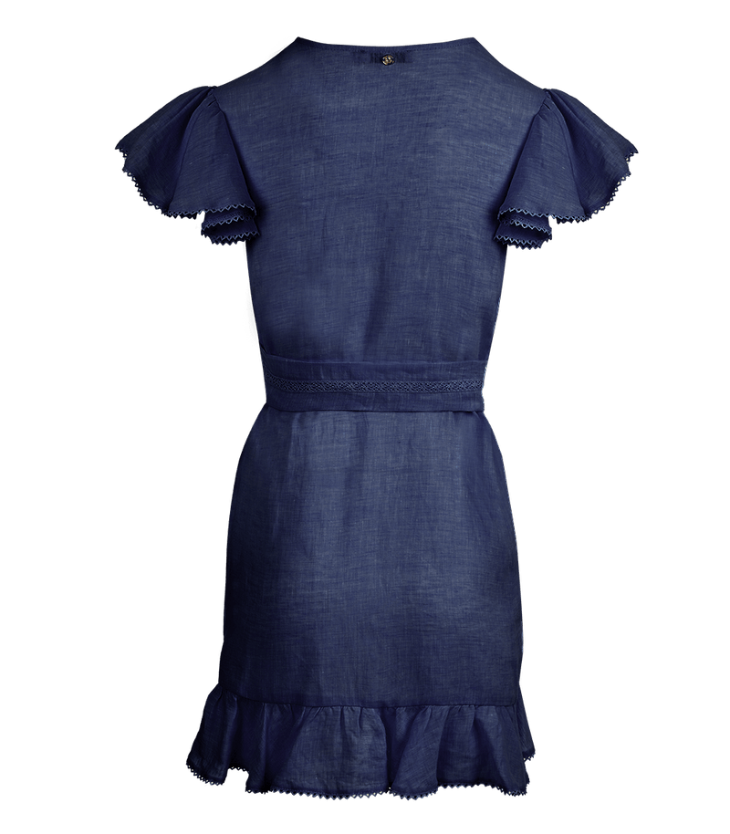 Dresses Apoella Amalia Lace Linen Mini Wrap Dress Denim Apoella