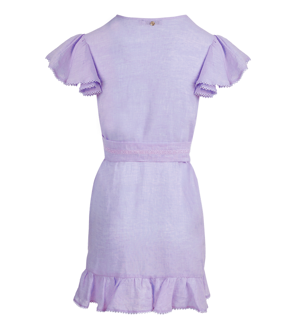 Amalia Lace Linen Mini Wrap Dress Lilac - Apoella  APOELLA
