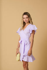 Dresses Apoella Amalia Lace Linen Mini Wrap Dress Lilac Apoella