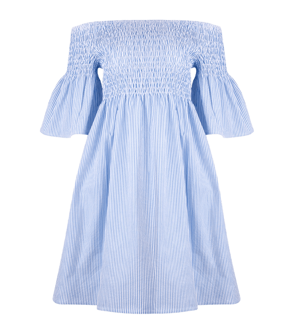 Dresses Apoella Arianna Smocked Bell Sleeve Mini Dress Striped White Blue / S/M Apoella