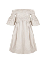 Dresses Apoella Arianna Smocked Bell Sleeve Mini Dress Striped Beige Apoella