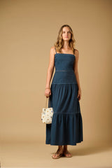 Dresses APOELLA Chrysi Poplin Strap Long Dress Navy Apoella