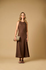 Dresses APOELLA Evelina Godet Linen Dress Espresso Apoella