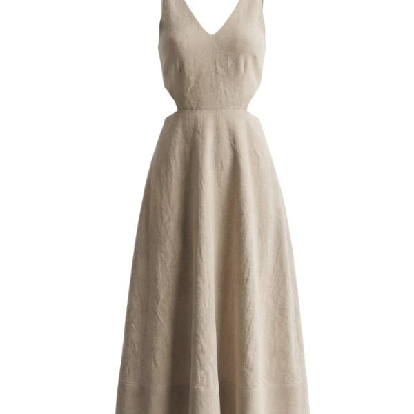 Evy Cut Out Linen Long Dress Beige – APOELLA