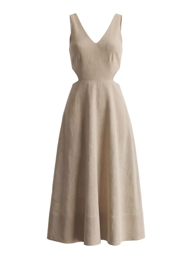 Evy Cut Out Linen Long Dress Beige – APOELLA