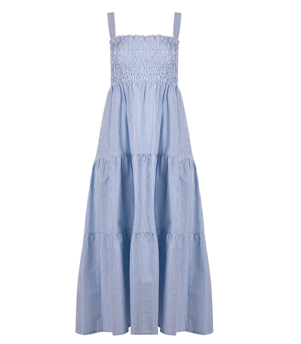 Dresses Apoella Helen Smocked Midi Dress S/M / White Blue Apoella